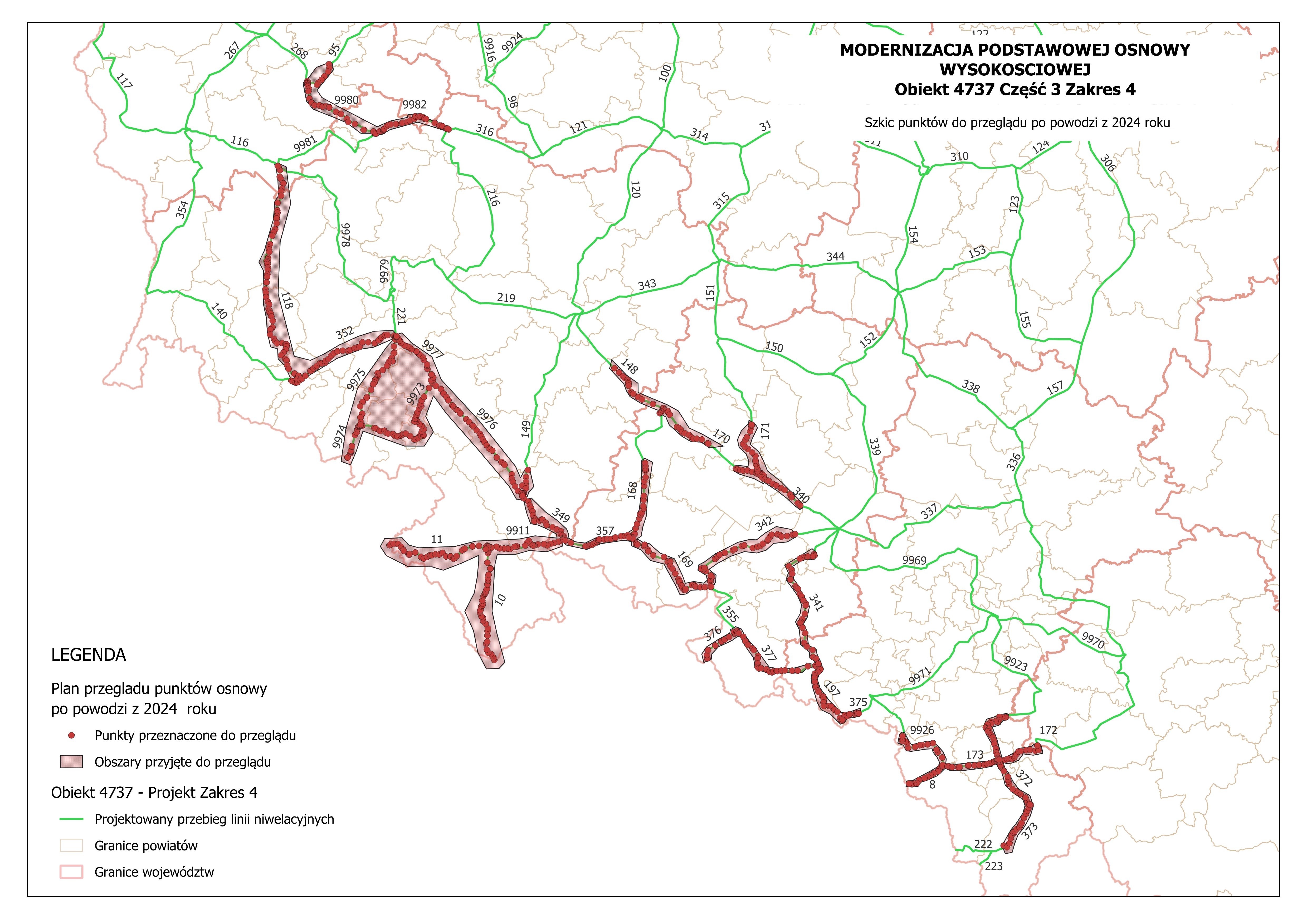 Ilustracja przedstawia mapę Polski z rozmieszczeniem punktów do przeglądu w ramach umowy.