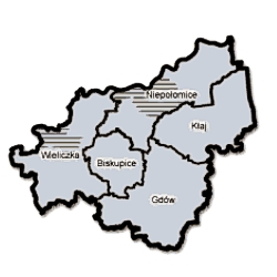 Mapka konturowa powiatu z podziałen na gminy