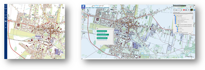 Ilustracja przedstawia zaktualizowany zbiór danych BDOT10k dla powiatu pleszewskiego w Portalu BDOT10k oraz w usłudze Baza Danych Obiektów Topograficznych