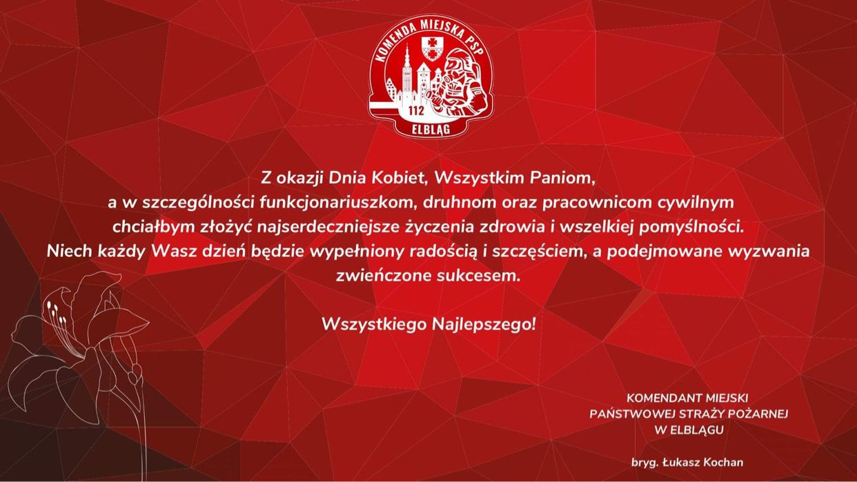 Życzenia Komendanta Miejskiego PSP z okazji Dnia Kobiet