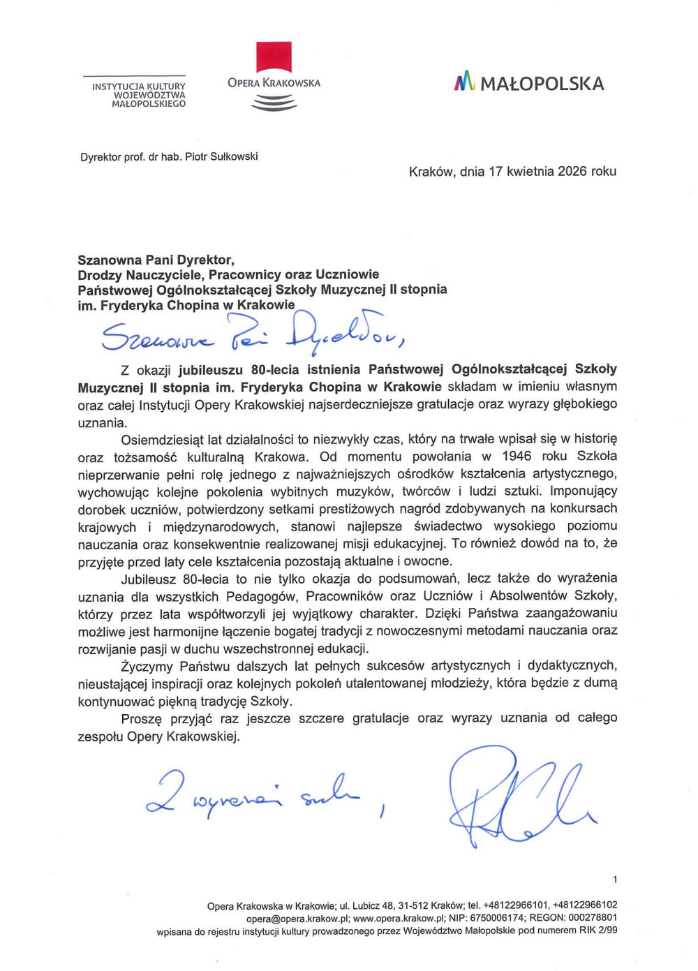 p. Piotr Sułkowski - dyrektor Opery Krakowskiej