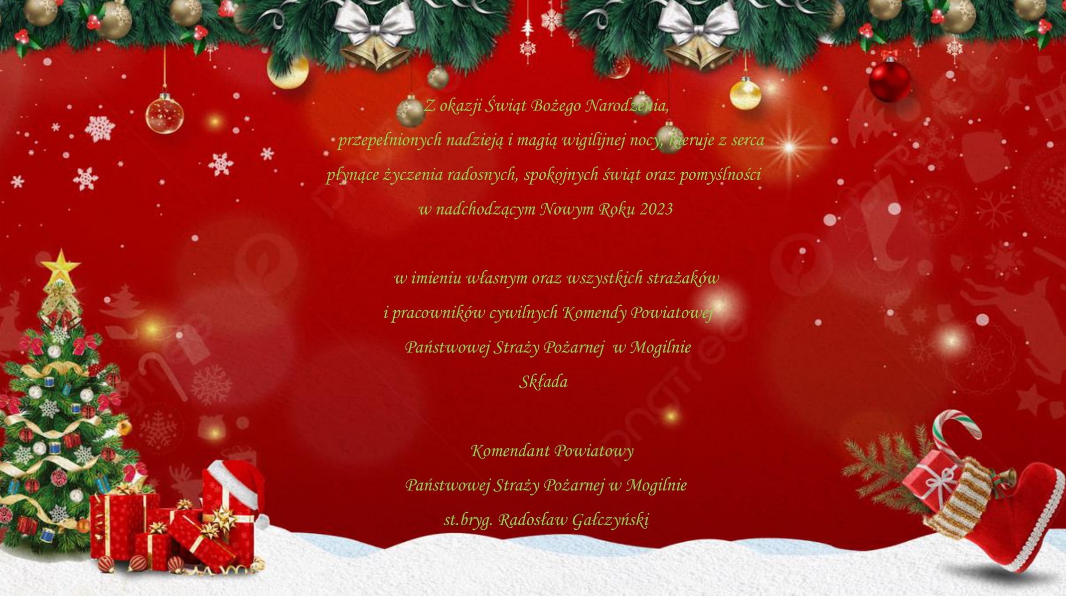 Życzenia Bożonarodzeniowe Komendanta Powiatowego PSP w Mogilnie