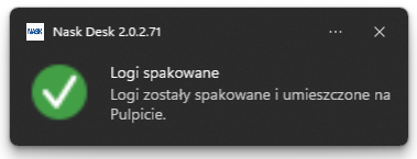 Pakowanie logów w aplikacji NASK Desk.