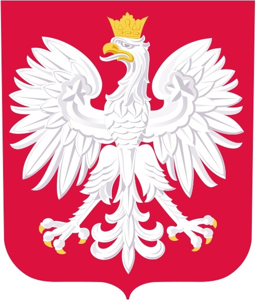 na zdjęciu godło Rzeczpospolitej Polskiej, biały orzeł ze złotą koroną, złotym dziobem oraz złotymi pazurami na czerwonym tle