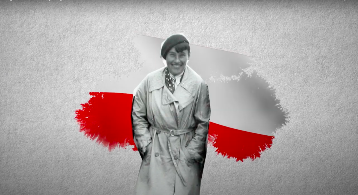 Wizerunek Wandy Modlibowskiej na tle barw biało-czerwonych