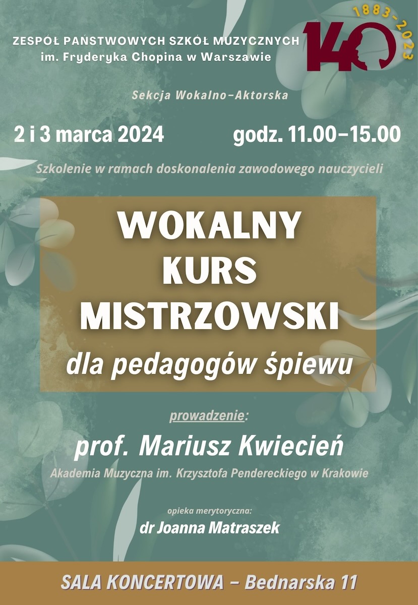 Afisz - 2-3.03.2024 - Mariusz Kwiecień - warsztaty wokalne