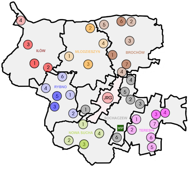 Rozmieszczenie jednostek OSP na terenie powiatu sochaczewskiego