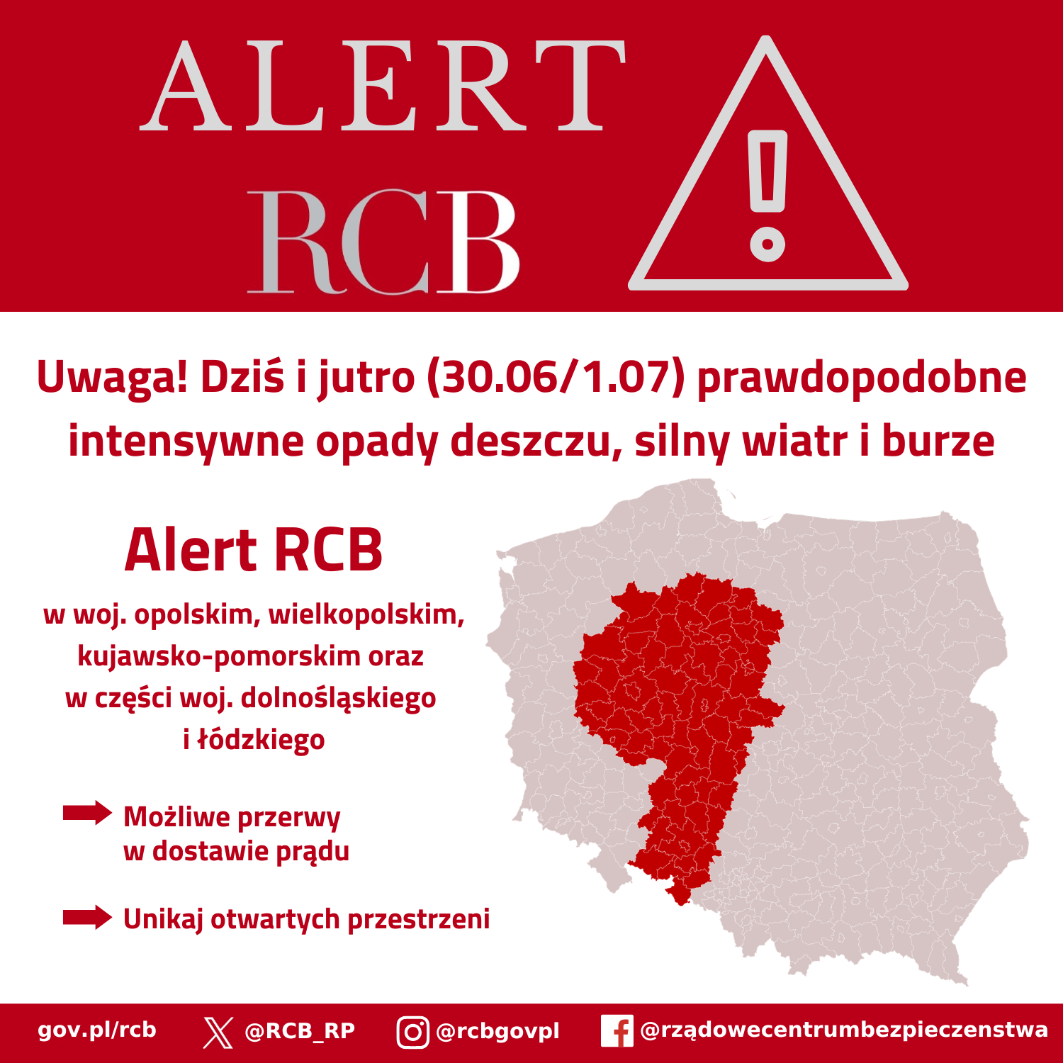 Alert RCB - burze 30 czerwca 2026