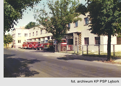 Budynek Komendy Rejonowej Państwowej Straży Pożarnej w Lęborku 1992 rok. 