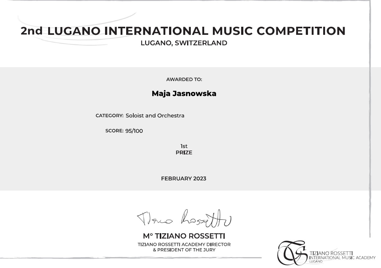 Dyplom dla Majii Jasnowskiej 1 miejsce