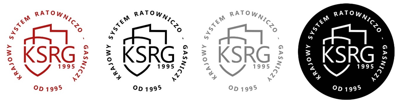 logo krajowego systemu ratowniczo-gaśniczego w czterech wariantach kolorystycznych