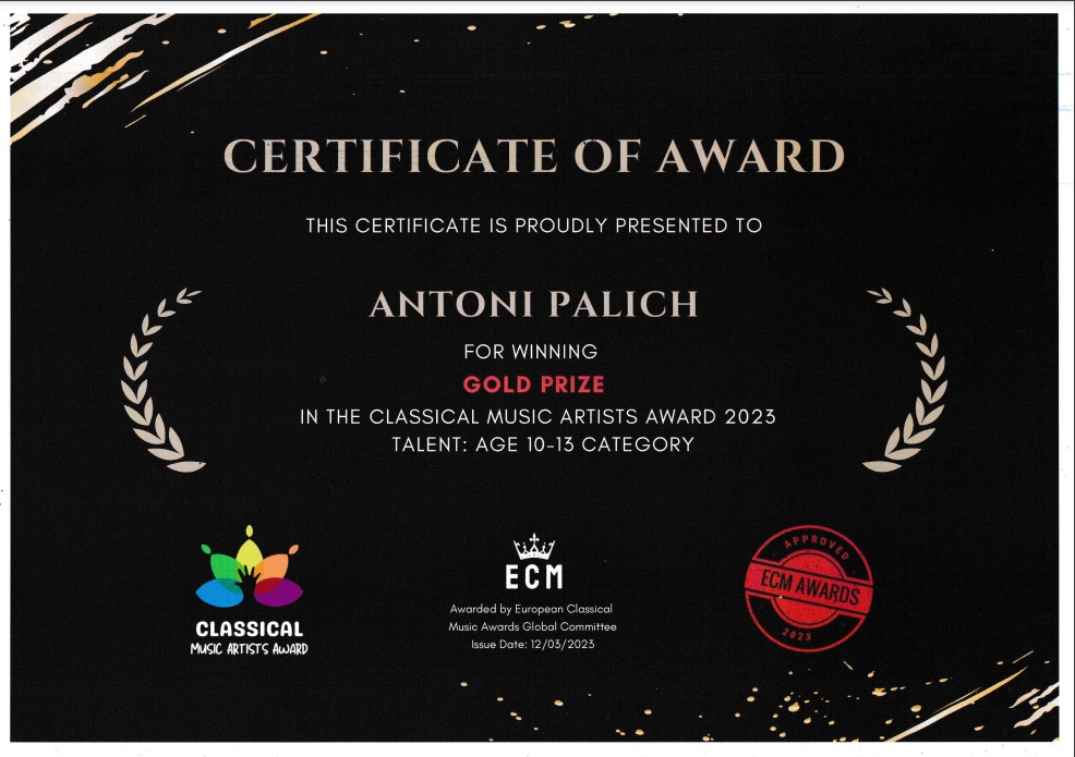 Antoni Palich I miejsce na konkursie Dyplom 