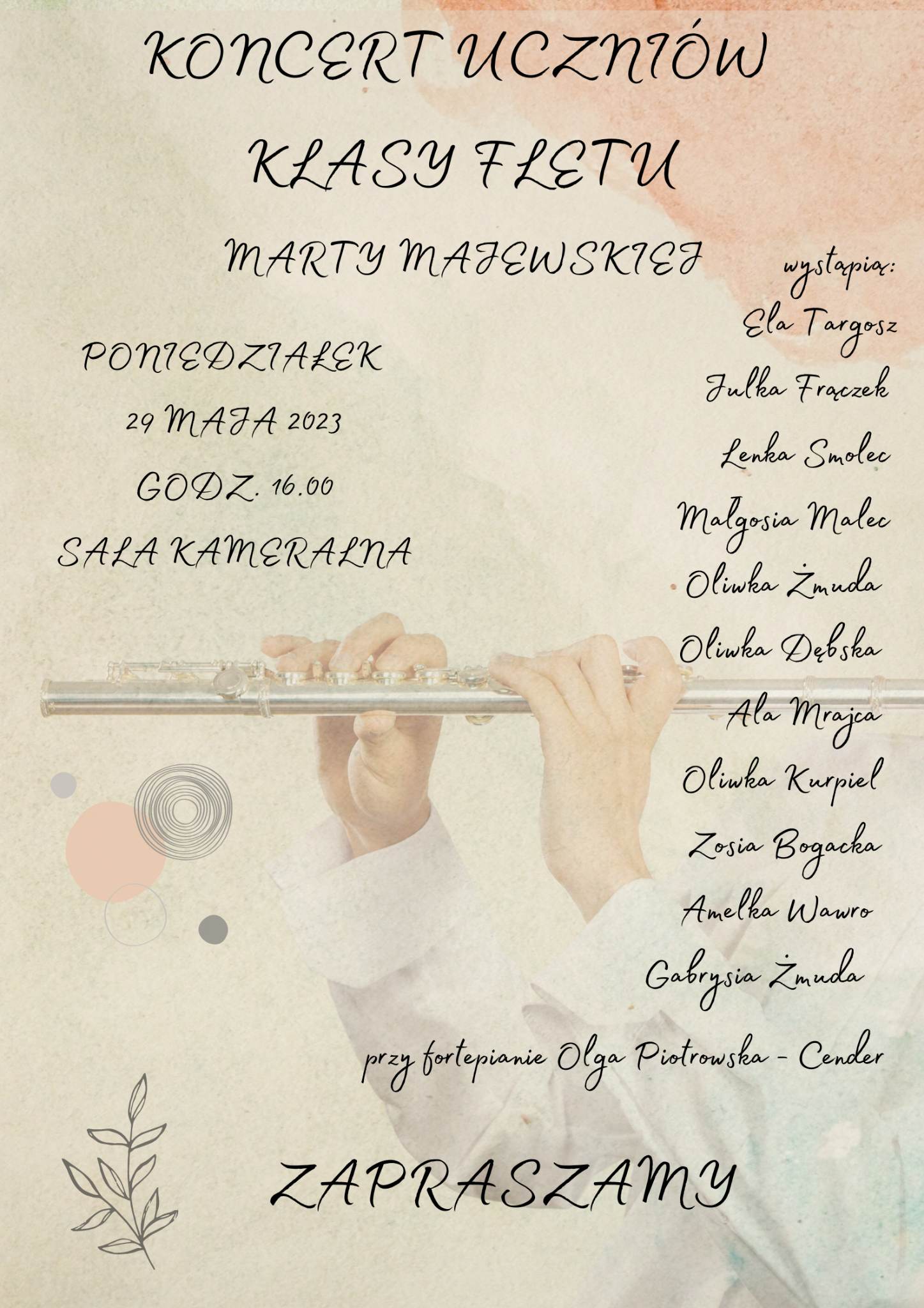Koncert uczniów klasy fletu Marty Majewskiej 29.05.2023