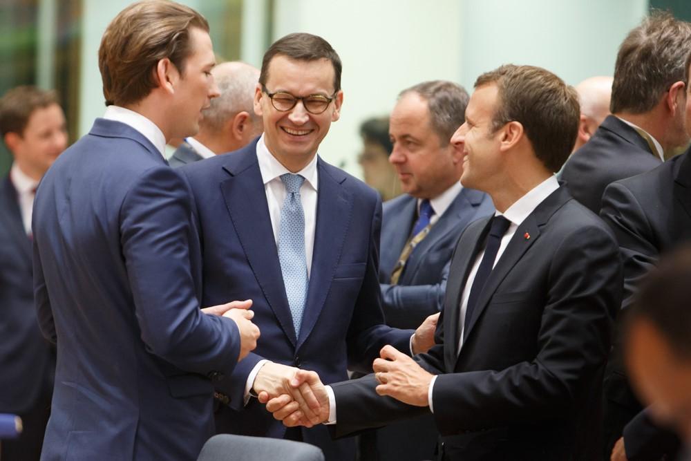 Premier Mateusz Morawiecki, kanclerz Sebastian Kurz i prezydent Emmanuel Macron.