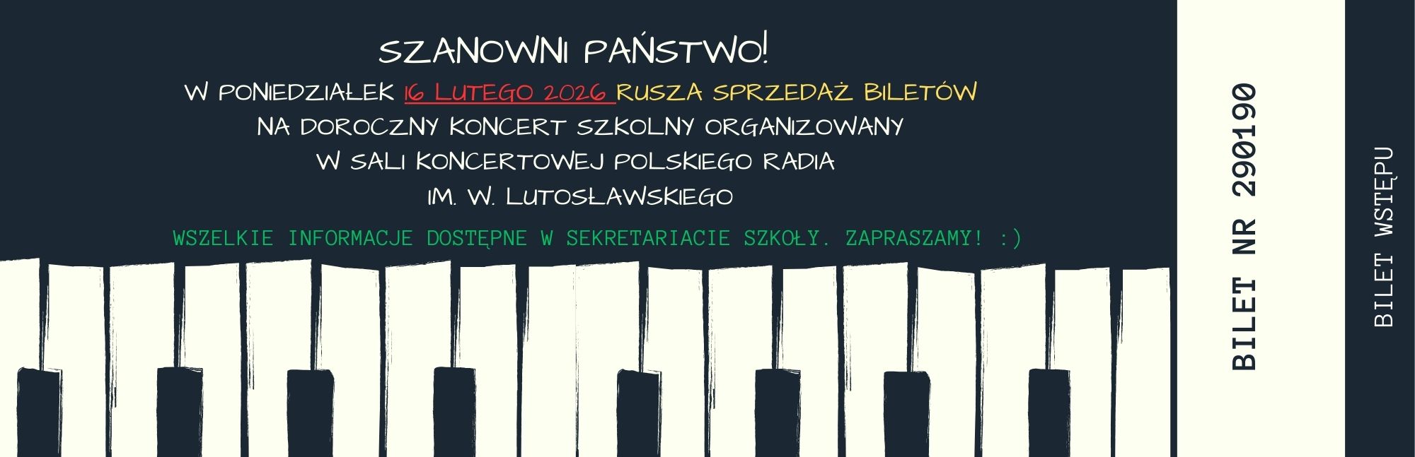Baner - informacja o sprzedaży biletów na koncert S1