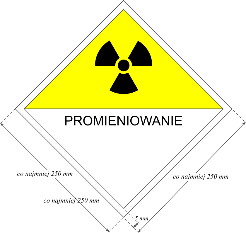 Znak ostrzegawczy do oznakowania pojazdów przewożących źródła promieniotwórcze