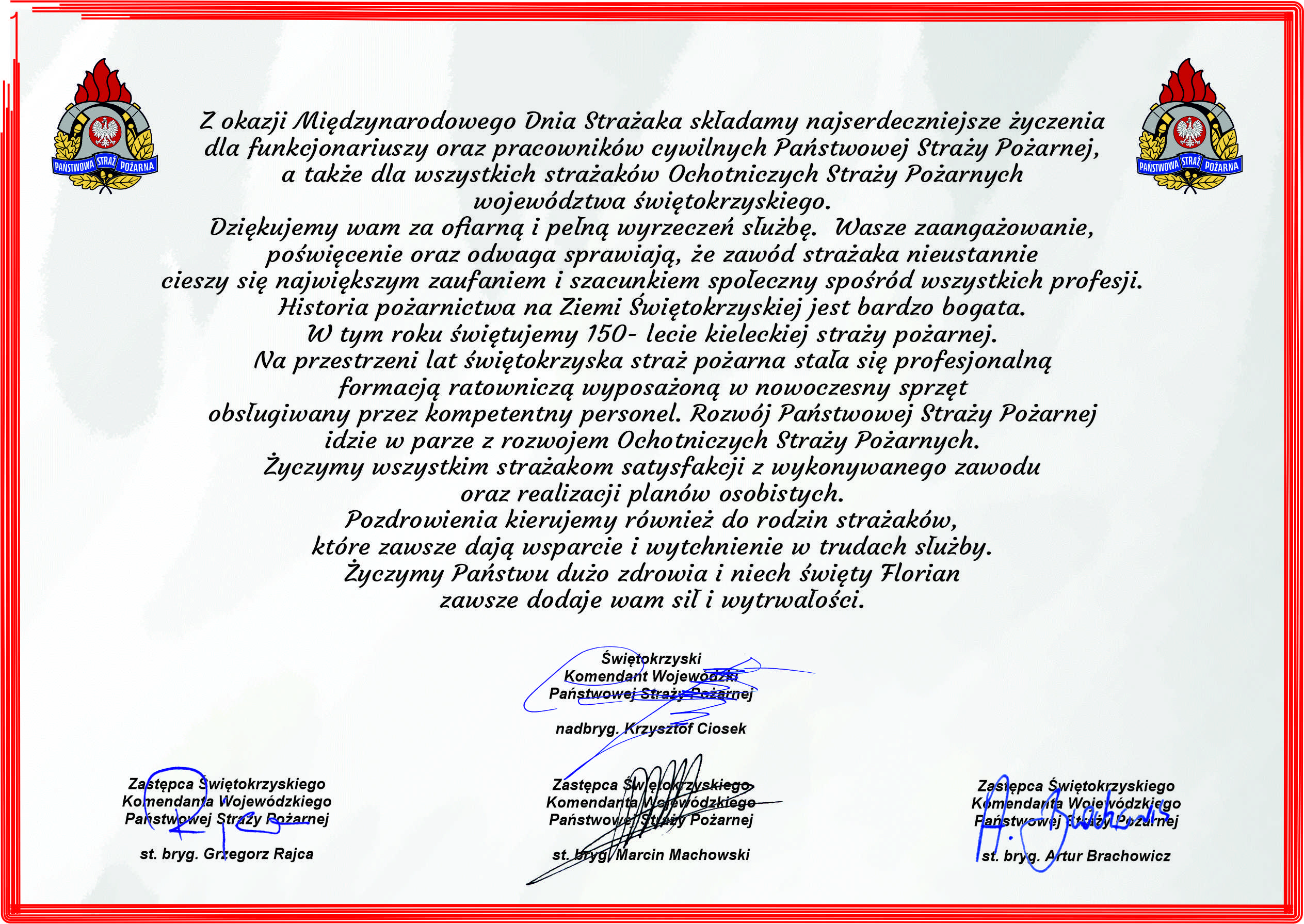 Życzenia kierownictwa KW PSP Kielce