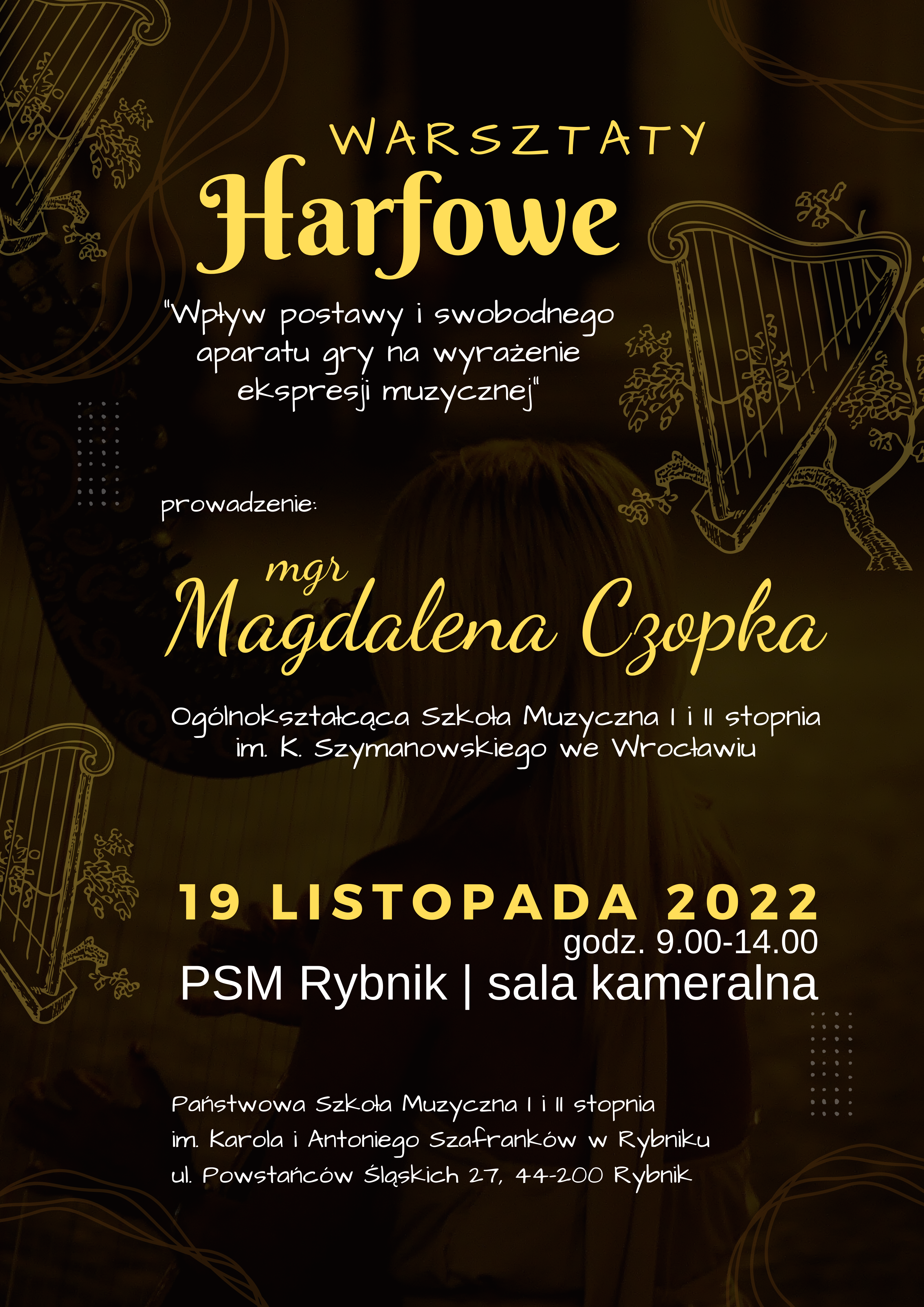 Plakat warsztaty harfowe 19.11.2022