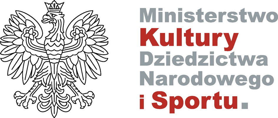 Logo Ministerstwa Kultury, Dziedzictwa Narodowego i Sportu jest zbudowane z dwóch części - sygnetu przedstawiajacego orła oraz logotypu z pełna nazwą ministerstwa. Wersja kolorystyczna to połaczenie czarnego sygnetu z szarą typografia, w której fragmenty wyróżnione są na czerwono.
