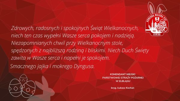 Życzenia świąteczne Komendanta Miejskiego Państwowej Straży Pożarnej w Elblągu