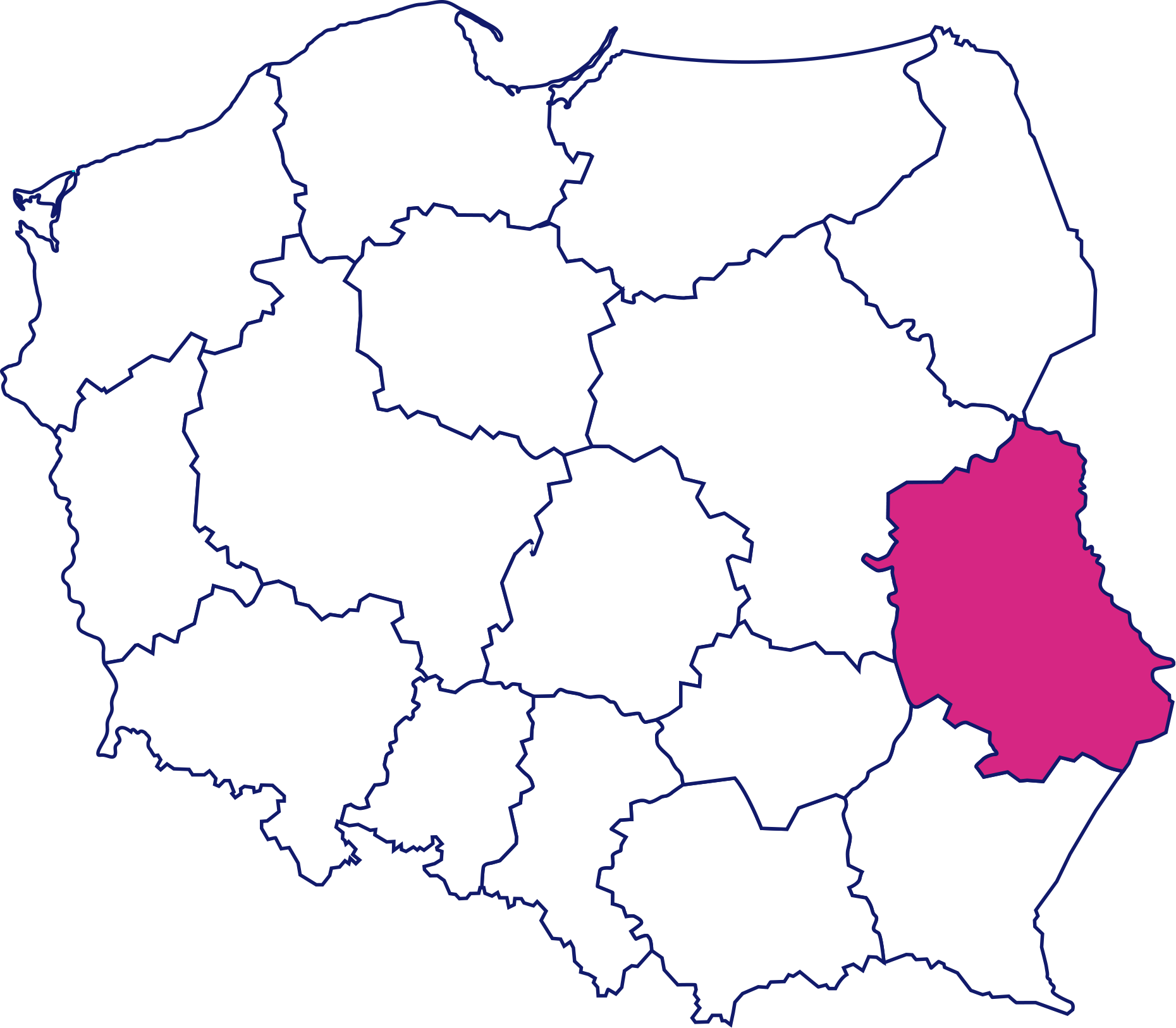 Mapa z wyróżnionym województwem lubelskim