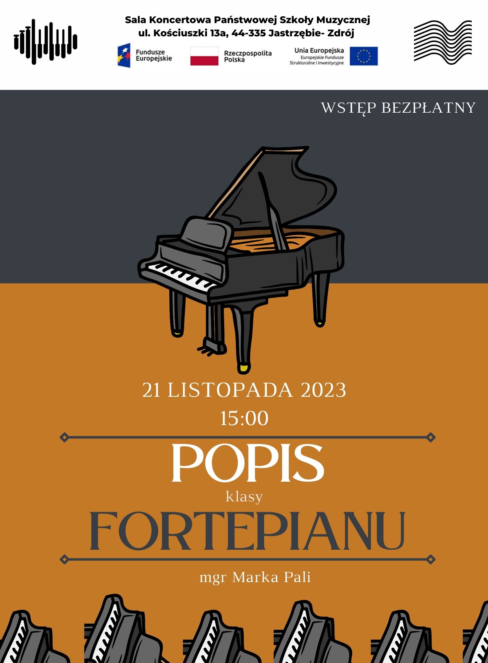 Plakat na Popis klasy fortepianu.