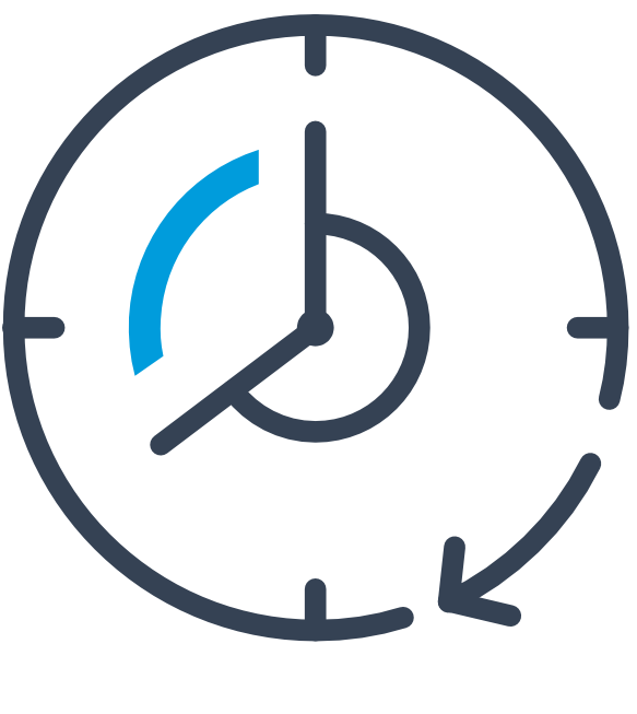 Elastyczne godziny pracy: przedstawia zegar z dwoma strzałkami godzinową i minutową zawarte w okręgu wraz ze strzałką na okręgu. Grafika reprezentuje elastyczne godziny pracy.