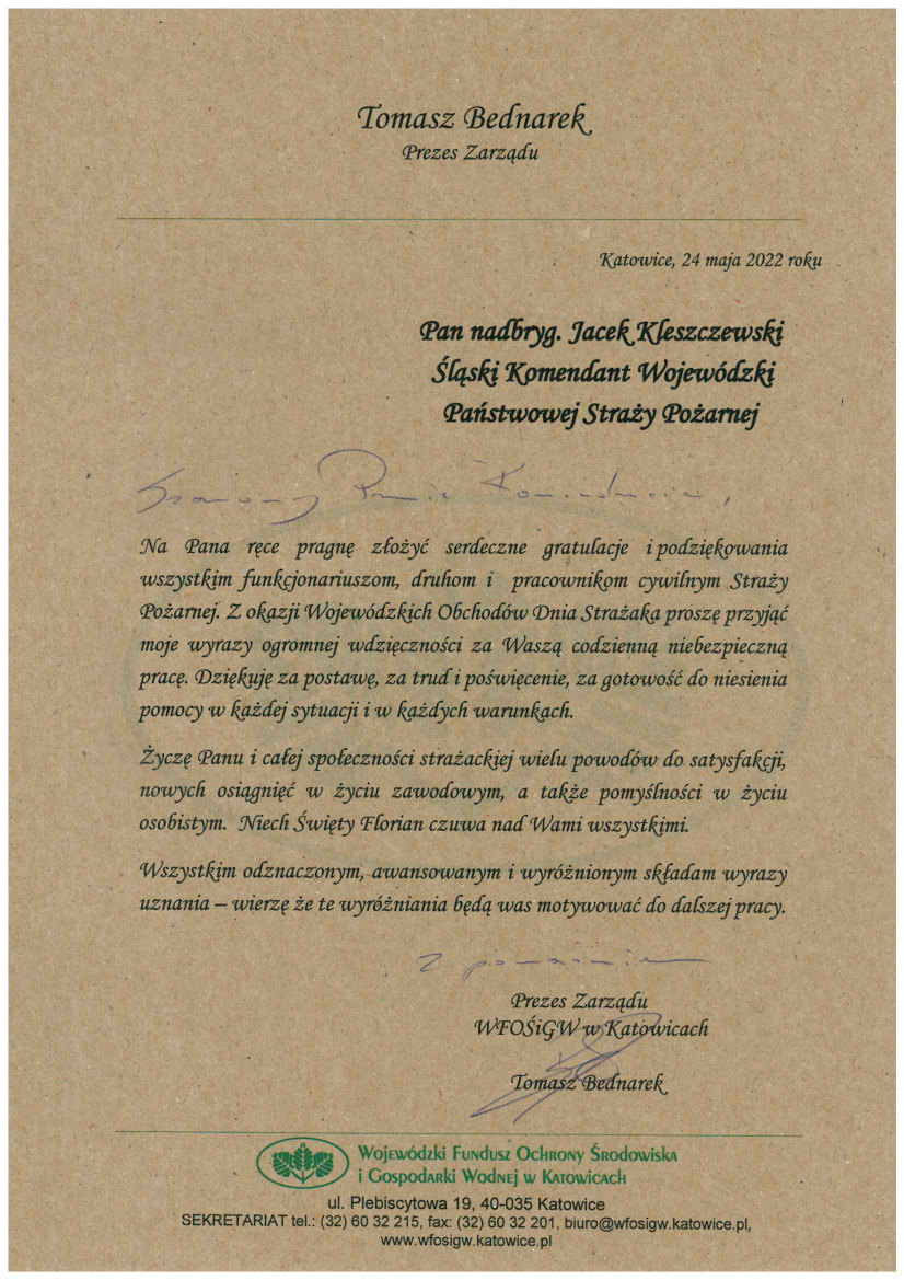 Życzenia od Prezesa Wojewódzkiego Fundusz Ochrony Środowiska i Gospodarki Wodnej 