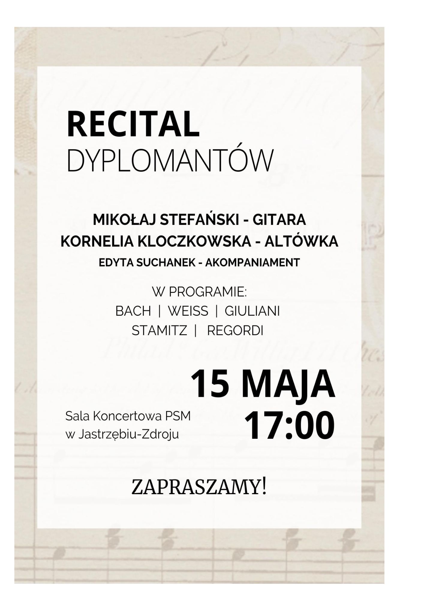 Plakat Recital dyplomantów sekcji smyczkowej