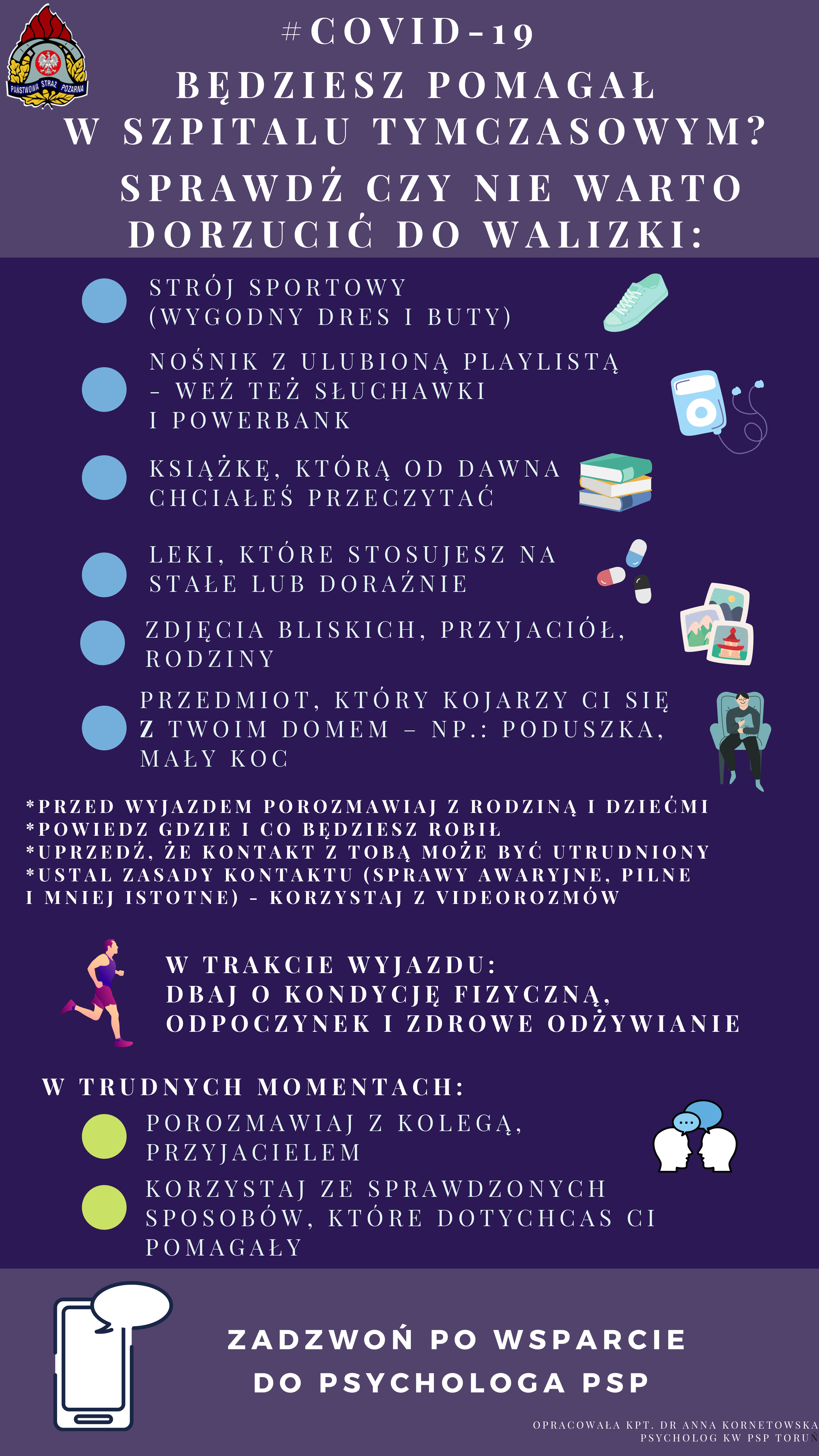 Infografika z informacją dla ratowników, którzy będą pomagali w szpitalach tymczasowych.