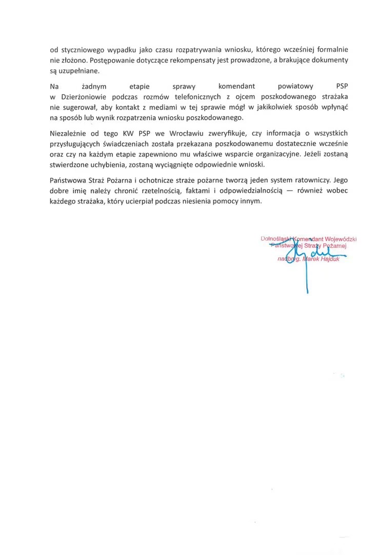 Oświadczenie KW PSP we Wrocławiu
