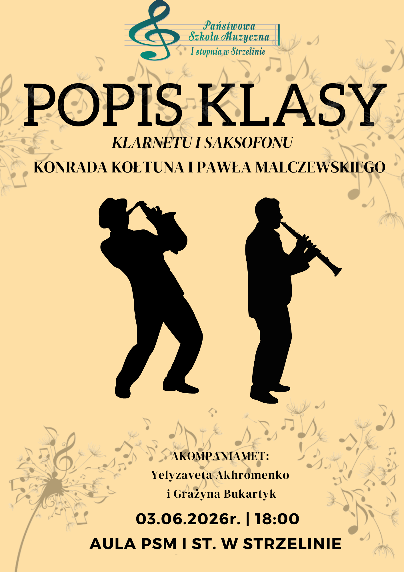Popis klasy klarnetu i saksofonu mgra Konrada Kołtuna oraz mgra Pawła Malczewskiego - 03.06.2026 r.