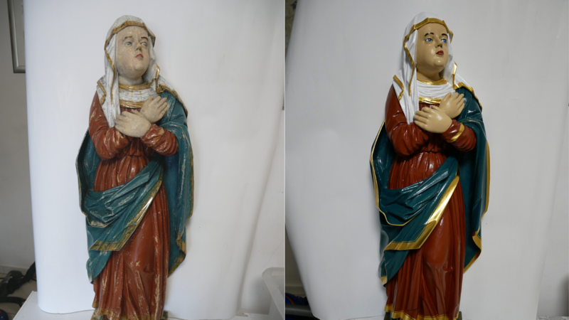 Odrestaurowana figura przed i po