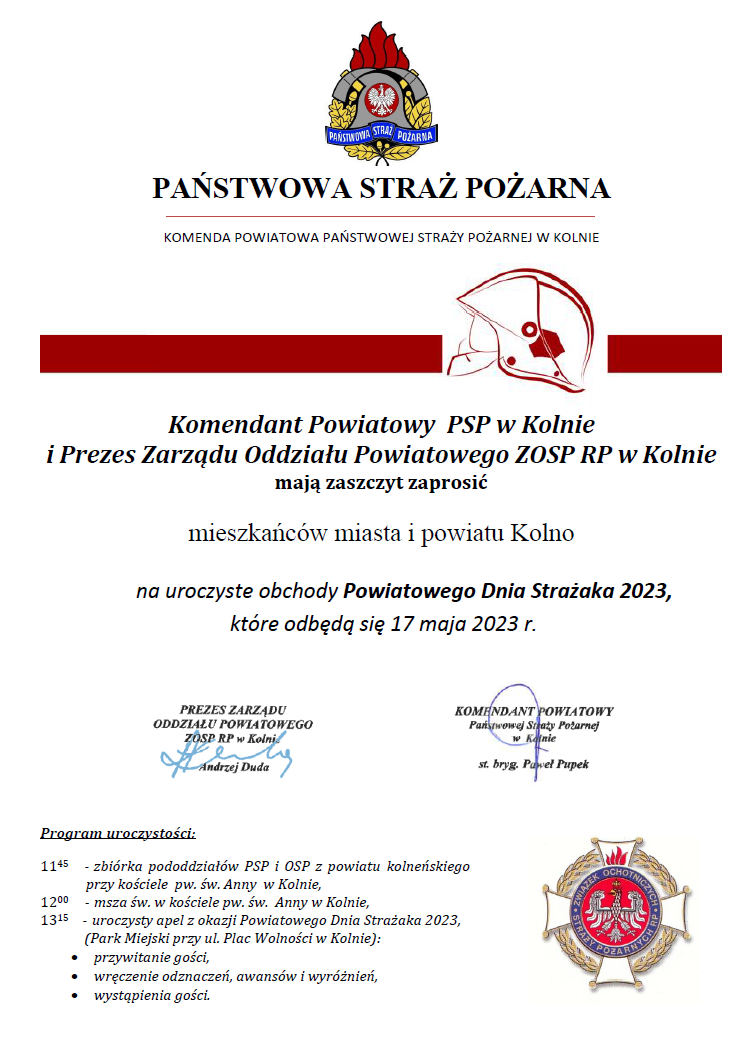 Zaproszenie na Powiatowe Obchody Dnia Strażaka