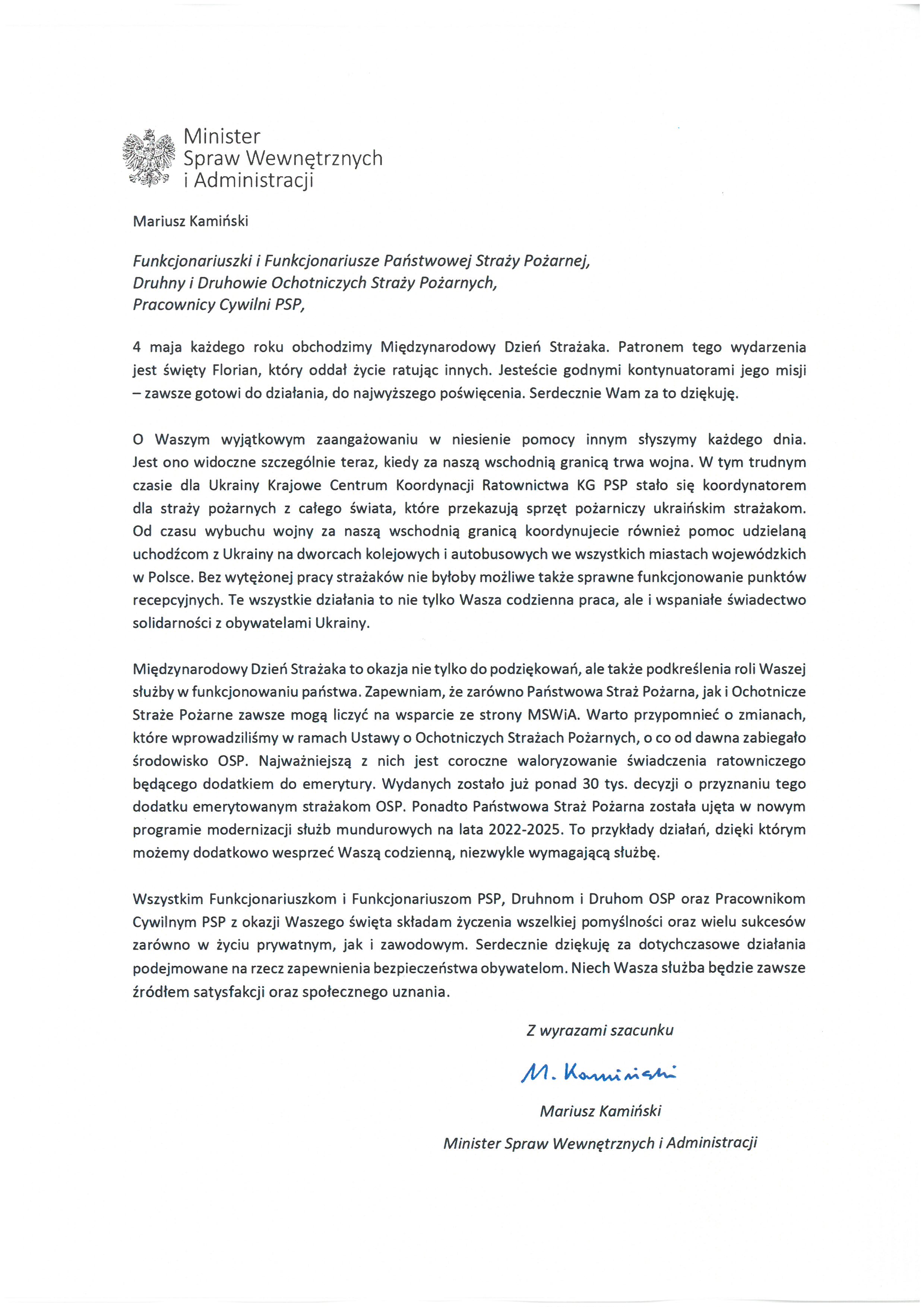 życzenia MSWiA