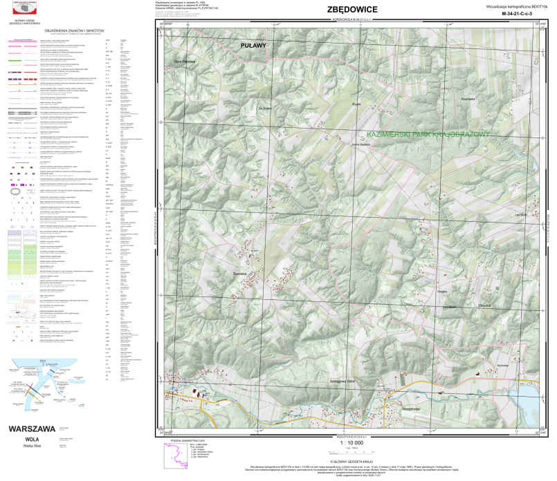Ilustracja przedstawia zrzut ekranu z przykładową wizualizacją kartograficzną BDOT10k w skali 1:10 000 dla Zbędowic.