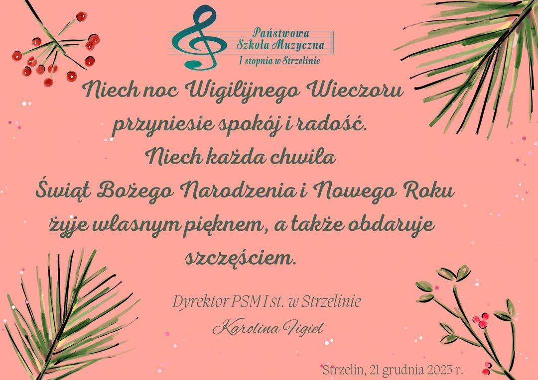 Na różowym tle umieszczone zostały życzenia Bożonarodzeniowe