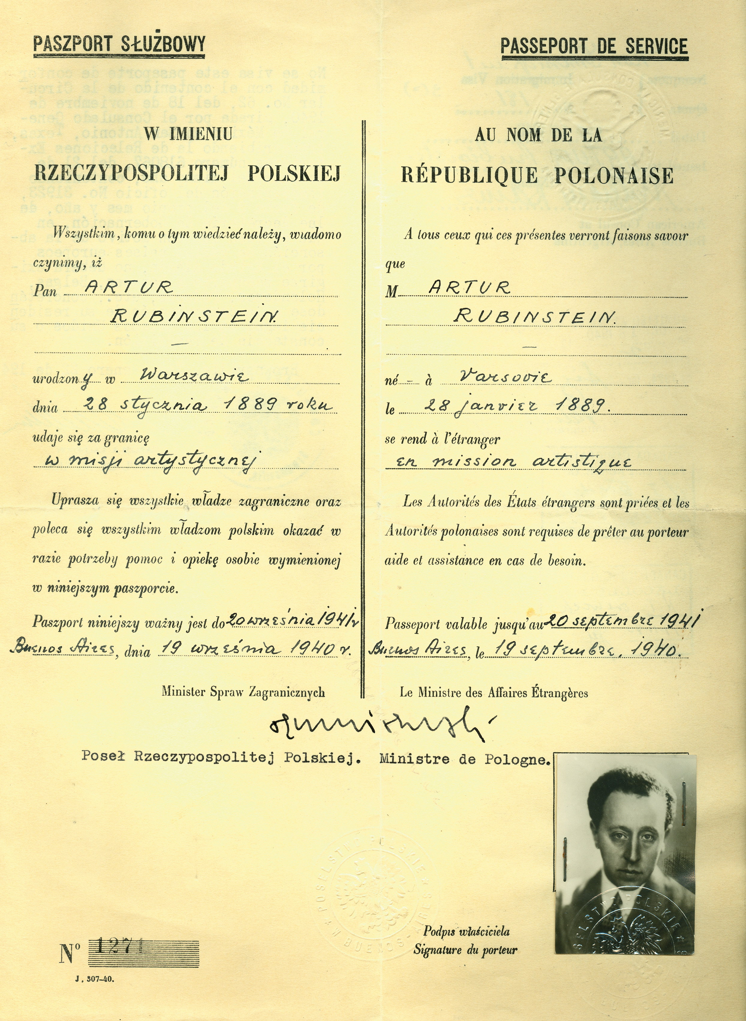 Artur Rubinstein’s foreign service passport