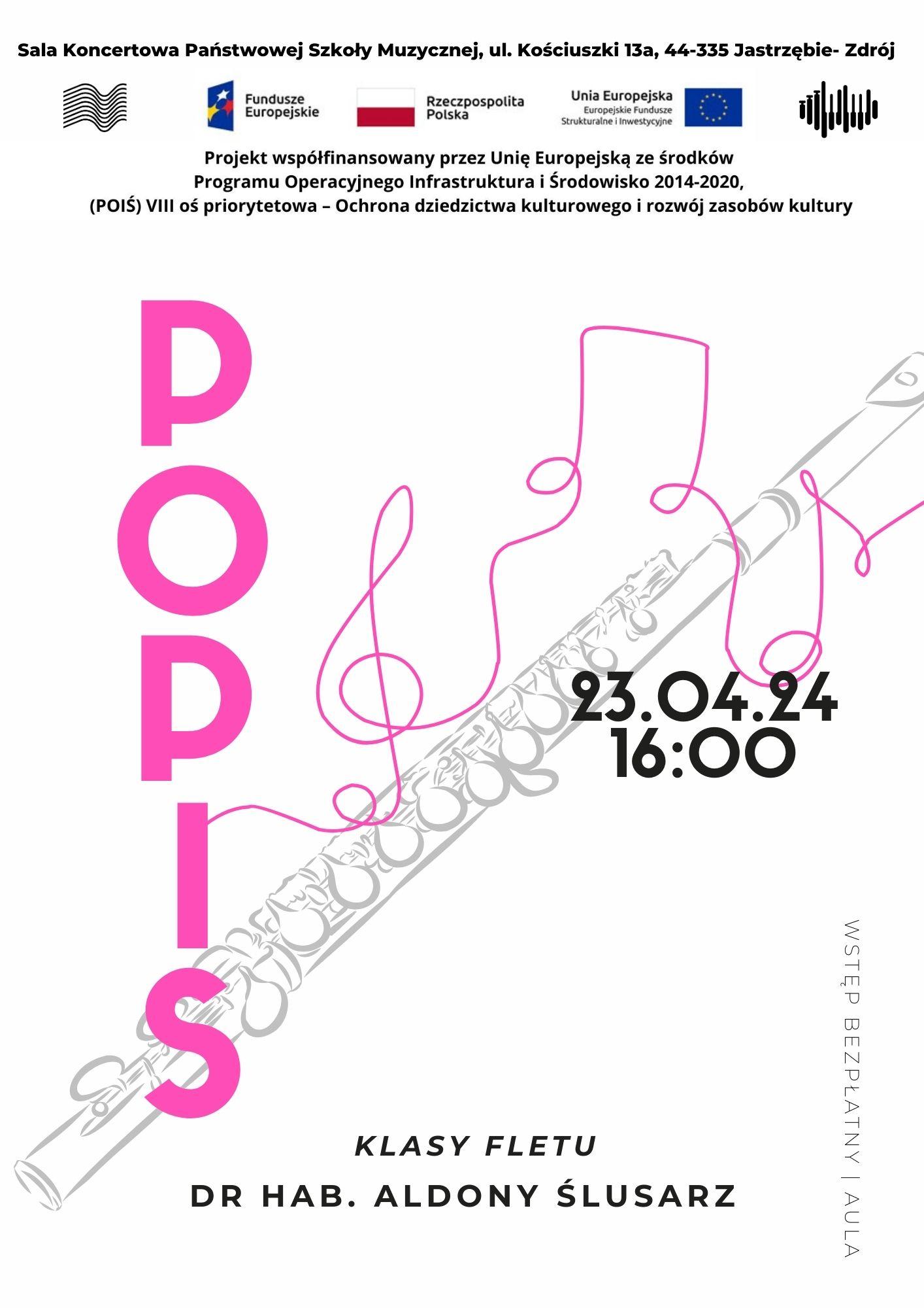 Plakat na popis klasy fletu.