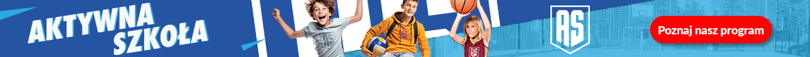 Na niebieskim tle w środku baneru znajduję się trójka dzieci. Po lewej stronie napis Aktywna Szkoła, natomiast po prawej stronie baneru znajduje się napis Poznaj nasz program.