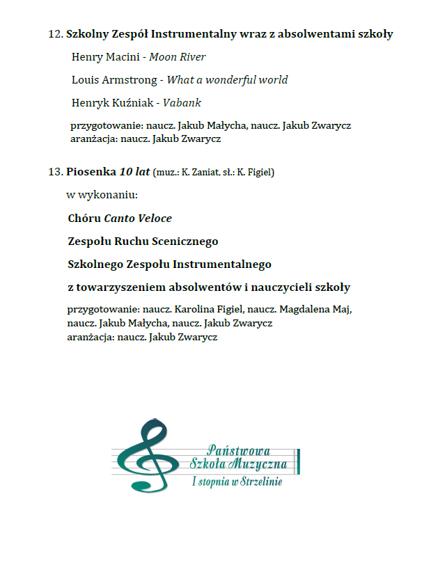Zdjęcie przedstawia program Koncertu z okazji Jubileuszu Szkoły