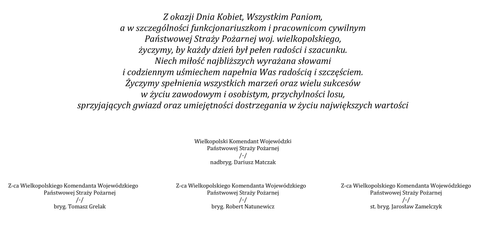 Życzenia Wielkopolskiego Komendanta Wojewódzkiego PSP z okazji Dnia Kobiet