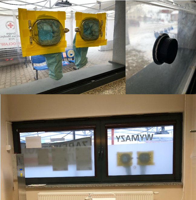 Zastawka zabezpieczająca otwór w oknie punktu pobrań