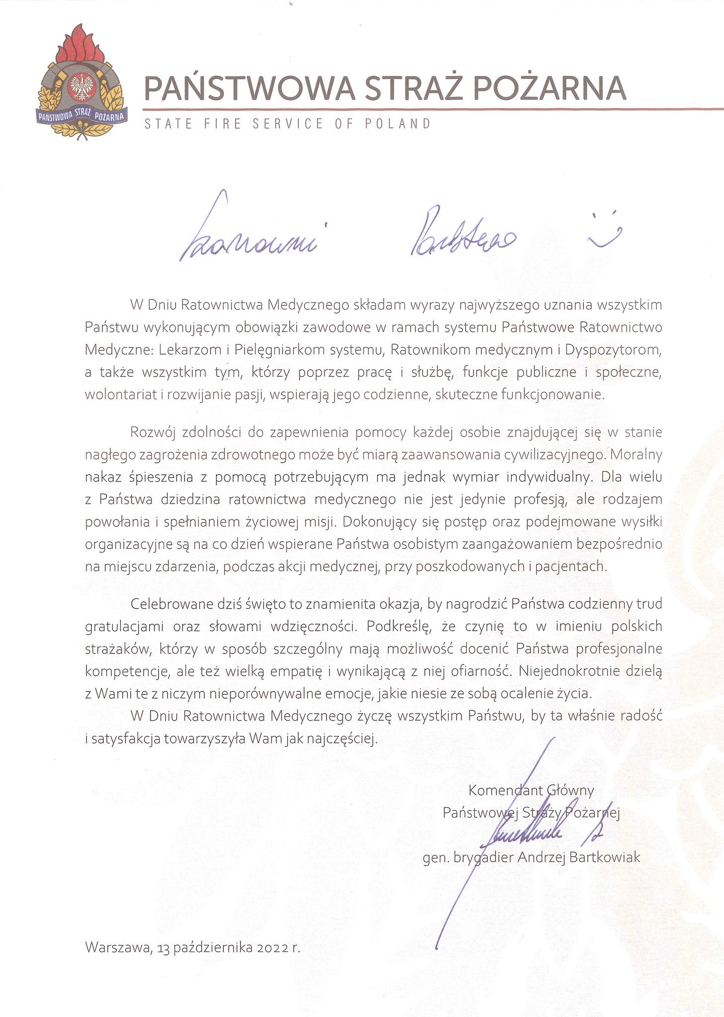 Życzenia z okazji Dnia Ratownictwa Medycznego