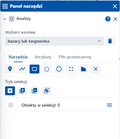 Ilustracja przedstawia wygląd narzędzia Analizy BDOT10k.