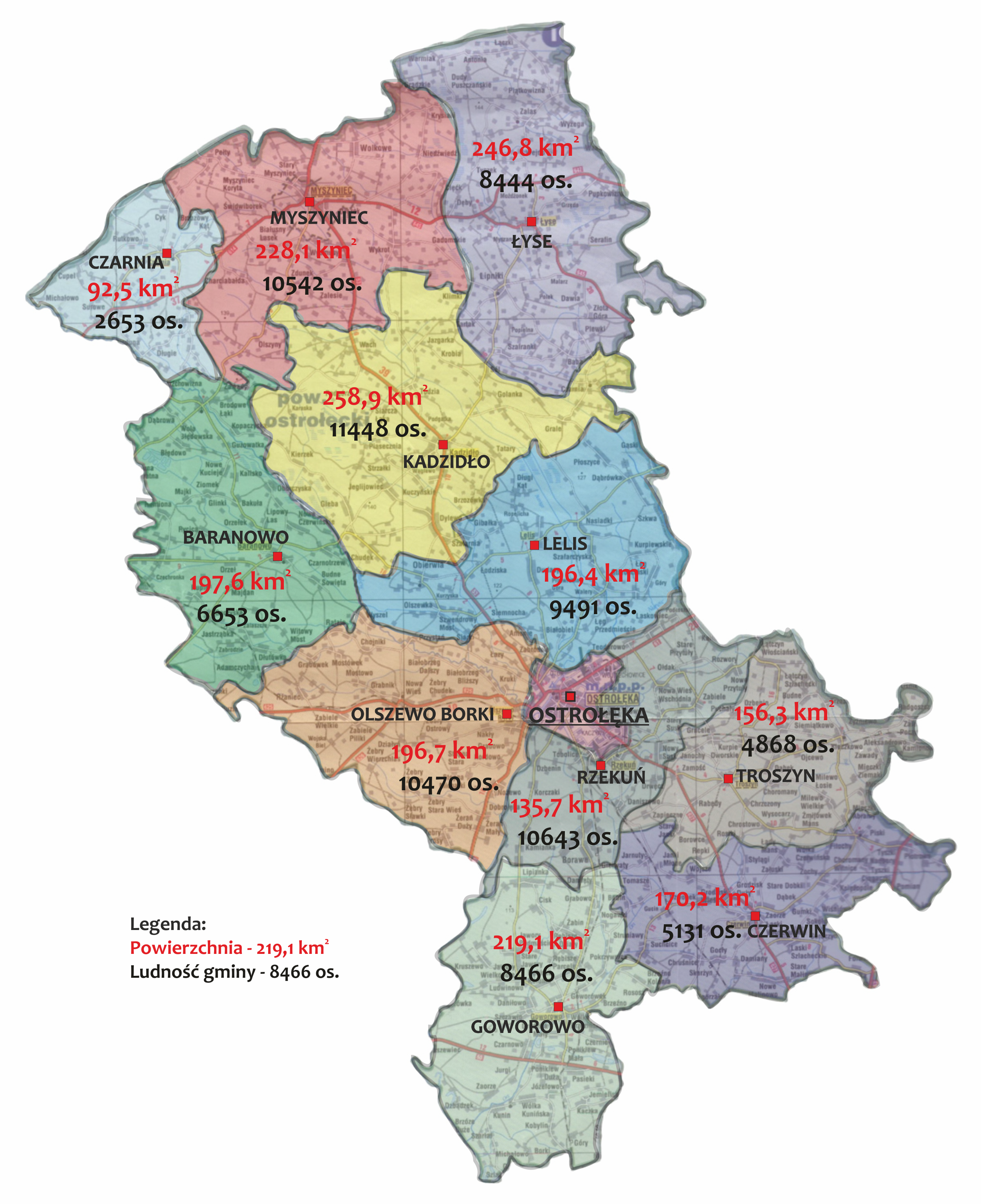 Mapa powiatu ostrołęckiego