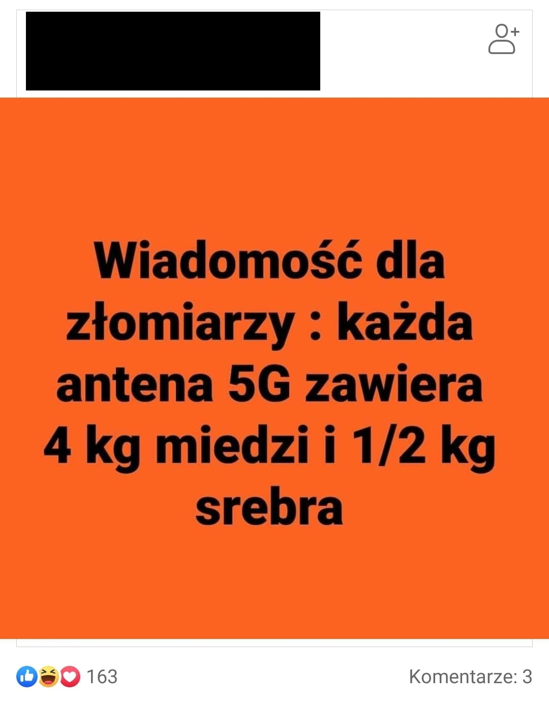 Wpis na forum: Wiadomość dla złomiarzy: każda antena 5G zawiera 4 kg miedzi i ½ kg srebra.