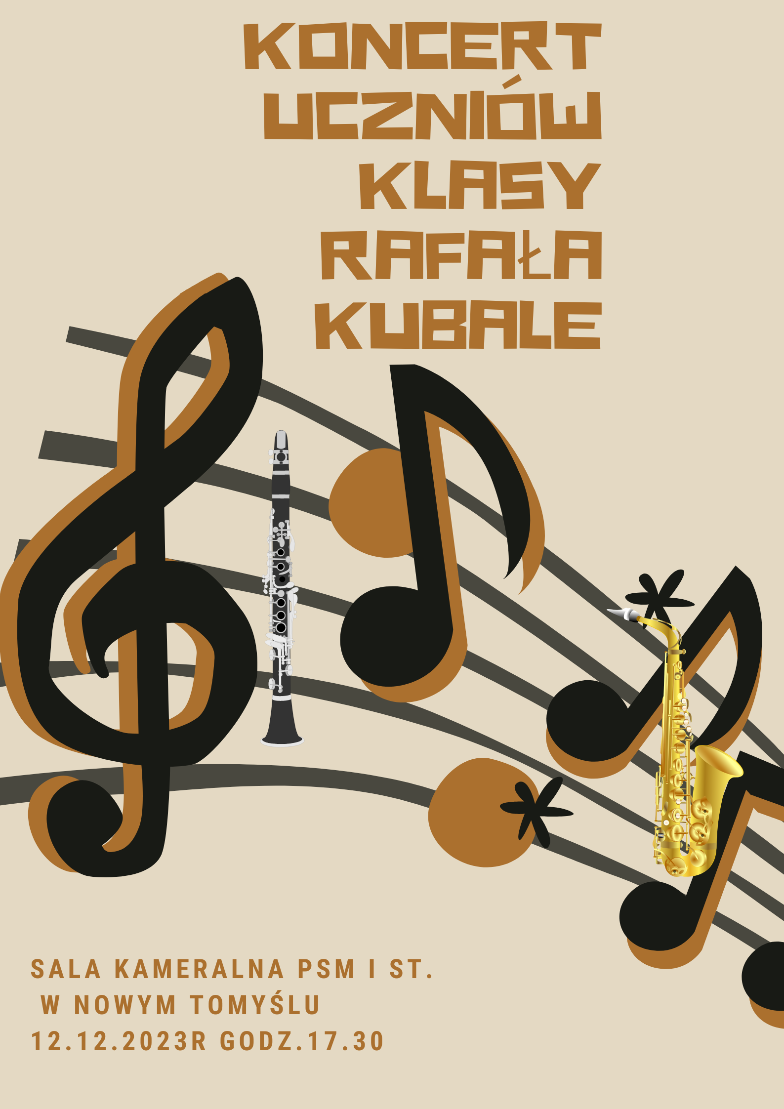 Plakat - koncert uczniów klasy klarnetu