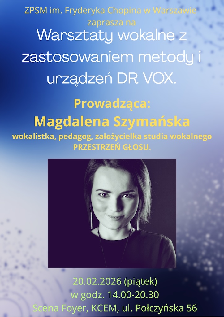Afisz - 20.02.2026 - warsztaty dla wokalistów - Magdalena Szymańska