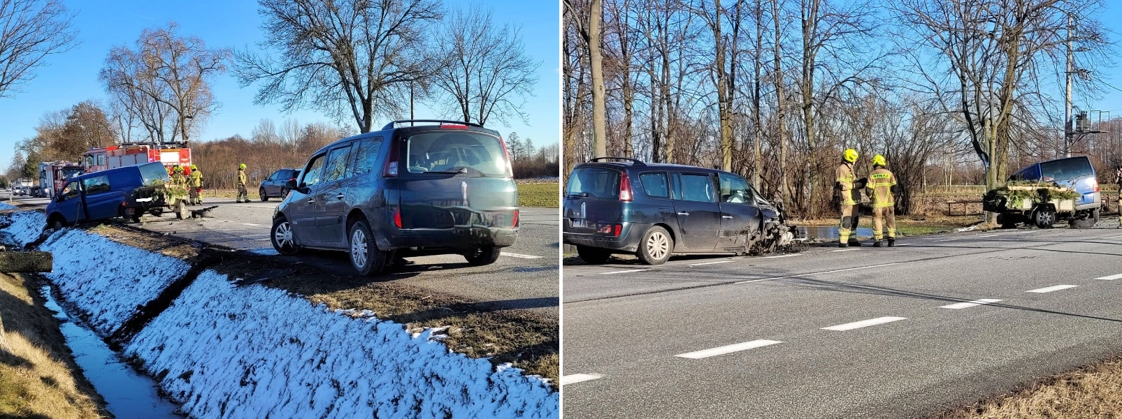 Działania strażaków polegały na zabezpieczeniu miejsca zdarzenia, udzieleniu kwalifikowanej pierwszej pomocy poszkodowanemu kierowcy, na prośbę Policji kierowaniu ruchem drogowym.